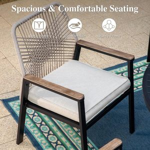 Silla de Ratán para Exteriores con Cojín Suave, Estructura de Hierro, Silla de Comedor, Silla de Jardín, Apta para Parques, Césped y Terrazas - Product Image 3