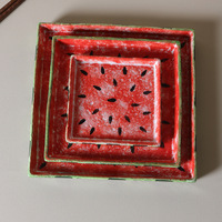 Assiette à pastèque peinte à la main en céramique moderne Plateau carré de grande valeur pour la fête Beau côté sushi de style japonais