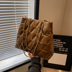 Quilted Chain Shoulder Bag Coffee Color Magnetic Buckle Everyday Use Fall 2023 Fashion Women's Horizontal Square Style - Product Image 1