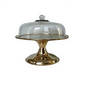 Metal <b>Cake</b> Dessert Server With Glass Lid Bestest Quality Gold Color Chocolates <b>Cake</b> <b>Stand</b> For Hot Selling - Product Image 1