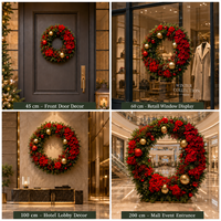 Guirlande de Noël artificielle surdimensionnée, rouge, avec poinsettias, cônes de pin et boules dorées, luxe, taille personnalisée, intérieur/extérieur, hall d'hôtel, entrée