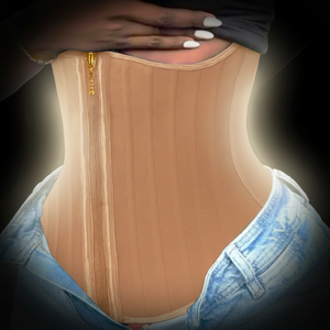 Corset amincissant post-partum en latex sous-poitrine avec 25 baleines en acier, fermeture éclair et compression courte pour le ventre et l'abdomen - Product Image 1