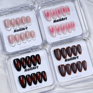 Lot de 10 <span class=keywords><strong>faux</strong></span> <span class=keywords><strong>ongles</strong></span> en acrylique faits à la main, forme amande, couverture complète, qualité supérieure, vente en gros pour salon de manucure - Product Image 1