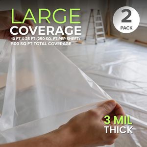 <b>Plastic</b> Sheeting 10 Ft X 25 Ft 3 Mil Clear 2 Pack Uv Resistant For Indoors And Outdoors - Product Image 2