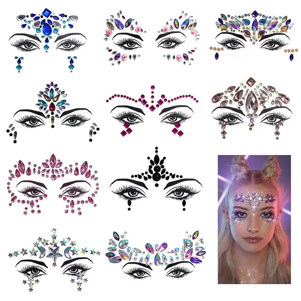 New Fashion Styles Body Jewels Face Gems Mermaid Temporary Tattoo Stickers Acrylic Face Crystal Stickers for Festival Party