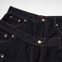 Pantalon en jean rétro américain original pour hommes et femmes, style urbain, décorations à rivets, double taille, pantalon de travail forestier, short