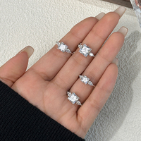 Dainty Jewelry 925 Sterling Silver Princess Cut Diamond Three-Stone Setting Zircon Promise Rings for Women