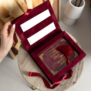 Custom Velvet <b>Invitation</b> Box Gold Stamped Acrylic Card <b>Wedding</b> Gift Favor Vow Card - Product Image 1