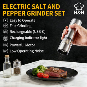 เครื่องบดเกลือและพริกไทยไฟฟ้าแบบมือถือขนาดเล็ก สแตนเลส ปรับระดับได้ ชาร์จผ่าน USB รุ่นใหม่ ขายดี - Product Image 3