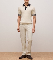 Polo en maille torsadée pour homme avec logo personnalisé, mélange de laine, manches courtes, col color block, style décontracté chic