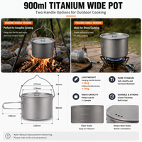Pot en titane de 900 ml, léger, pour la cuisine en camping, avec couvercle, ustensiles de cuisine en titane pur pour la randonnée et le camping en plein air