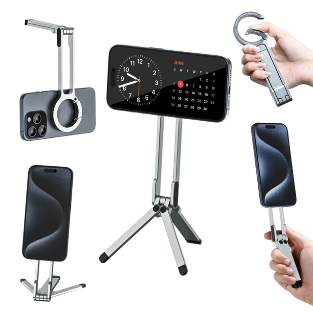 Dual-Sided Aluminium Magnetic Phone Mini Tripod Pocket Stand Mount for iPhone 16 15 14 13 12 Smartphones for Desk Usage