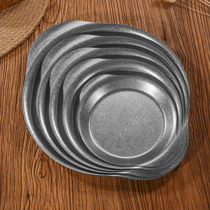 Plateau rétro en acier inoxydable à double anse, assiette à pâtes, couleur unie, plateaux de service pour café et thé d'hôtel - Product Image 3