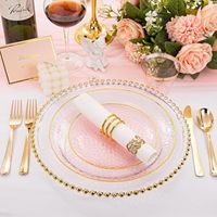 Assiettes jetables en plastique à bord doré martelé, transparentes, or, vert, rose, bleu, avec estampage à chaud doré, pour fêtes et dîners