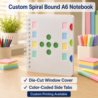 Carnet de notes A6 personnalisé avec reliure spirale double boucle, couverture découpée avec fenêtre, onglets d'indexation colorés – Cadeau promotionnel pour le bureau et l'école