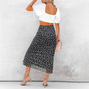 <span class=keywords><strong>Falda</strong></span> de otoño para mujer, <span class=keywords><strong>falda</strong></span> midi de cintura alta elástica con encaje floral y gasa - Product Image 4