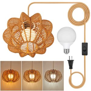 TSINYE Lampes suspendues Rotin Pendentif Lumière Plug In Cordon Pendentif Luminaire Plug In Wall Outlet Pendentif Éclairage - Product Image 1