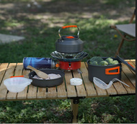 Ensemble de cuisine de camping, kit de cuisson antiadhésif en alumite pour l'extérieur, combo bouilloire et casserole, kit de vaisselle de camping résistant à la chaleur et anti-brûlure pour 2-3 personnes