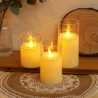 Ensemble de 3 bougies en verre LED sans flamme scintillantes 3D mèche pour festival mariage noël décor de fête à la maison