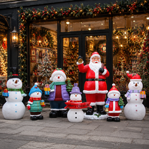 Statua in Resina Personalizzata a Grandezza Naturale <span class=keywords><strong>di</strong></span> Babbo Natale e Pupazzo <span class=keywords><strong>di</strong></span> Neve, Sculture in Resina per Esposizione Esterna e Vetrine durante le Festività - Product Image 1
