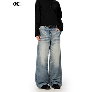 11KN Manufacturer Customized High Quality Baggy Jeans for <strong>Men</strong>, Loose Fit Vintage Cotton Denim Pants Wide Leg Streetwear Trousers - Product Image 2