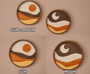 Boho Soleil Lune Tenture Rétro Art Minimaliste Art <span class=keywords><strong>Mural</strong></span> Lever et Coucher de Soleil Bois Décoration Murale - Product Image 6