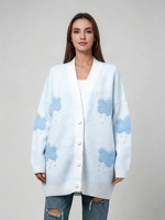 Cardigan en tricot jacquard épais style décontracté, col en V, manches longues, collection automne/hiver 2026 Europe et Amérique