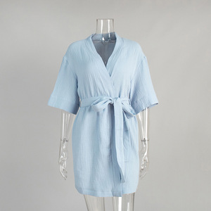 Camicia <span class=keywords><strong>da</strong></span> <span class=keywords><strong>Notte</strong></span> Estiva in <span class=keywords><strong>Cotone</strong></span> con Scollo a V, Traspirante, Lunghezza al Ginocchio, Tinta Unita, Maniche Corte, Vestaglia Casual Comoda - Product Image 4