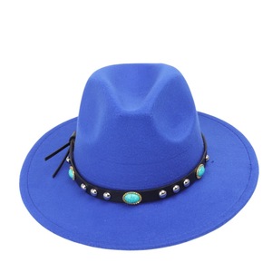 MSMC Cowboy <b>Hat</b> 100% <b>Wool</b> Black With Turquoise Stones And Metal Studs Ethnic Style For <b>Men</b> Casual Wear - Product Image 5