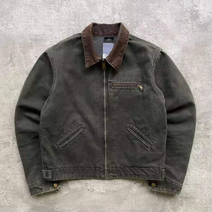 High Quality Custom LOGO Vintage Washed Oversized <strong>Canvas</strong> <strong>Jacket</strong> Zip up Heavyweight <strong>Canvas</strong> Work <strong>Jacket</strong> <strong>Men</strong> - Product Image 2