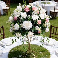 Bunga Mawar Hydrangea Ivory Baby Breath, Bola Bunga Mawar Buatan, Centerpiece Bola Bunga, Mawar Putih Baby Breath