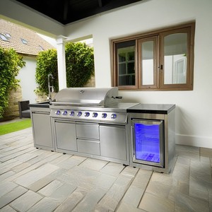 Mueble de Almacenamiento de Acero Inoxidable, Gabinete Metálico para Cocina, Juego de Barbacoa para Exteriores con Refrigerador de Vino para Fiestas <span class=keywords><strong>en</strong></span> Zonas de Aficionados al Fútbol - Product Image 1