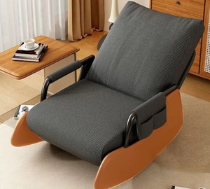 Fauteuil à bascule moderne en tissu et bois, idéal pour salon et espace détente – Nouveauté très prisée - Product Image 6