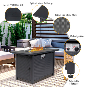 Table de foyer à gaz rectangulaire de 43 pouces 50000 BTU Table de foyer à usage extérieur en pierre volcanique en acier noir - Product Image 3