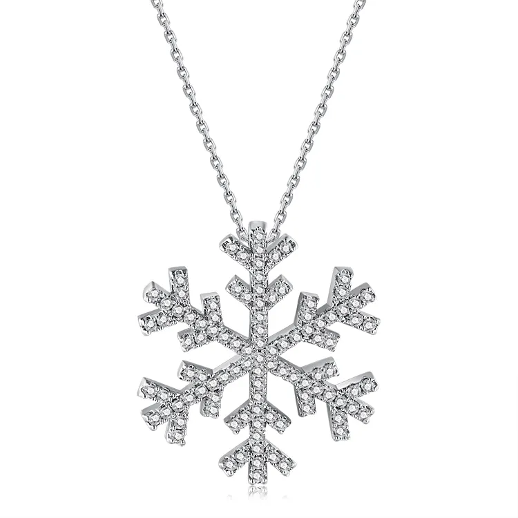 BAROLI 2021 Newest Fine Jewelry 925 Sterling Silver Gold Vermeil Cubic Zirconia Snowflake Necklace Collarbone Chain Pendant