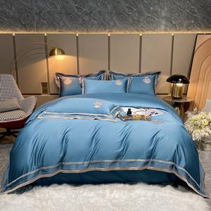 غطاء لحاف مطرز وأغطية وسائد 100% قطن 500 خيط بأسلوب أوروبي وأمريكي مقاوم للحريق طقم أغطية سرير من 4 قطع - Product Image 6