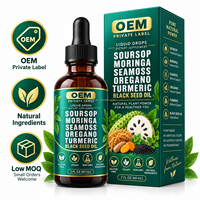 Complément alimentaire pour adultes : Gouttes buvables de Corossol amer, Mousse de mer, Moringa, Curcuma, Huile de Nigelle, Origan, Ashwagandha pour le soutien immunitaire