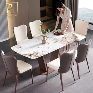 Muebles de comedor de Diseño Popular, mesa de comedor y silla con base de acero moran púrpura, piedra blanca rectangular, de lujo - Product Image 5