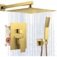 Ensemble de douche mural rond doré brossé 10 pouces avec panneau de commande, mitigeur eau chaude et froide pour salle de bain