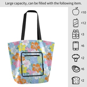 Hawaiian Custom Design Eco Friendly Women Tote Reusable <b>Bag</b> Hibiscus Flower Shoulder <b>Foldable</b> Shopping <b>Bag</b> with Logo Print - Product Image 4