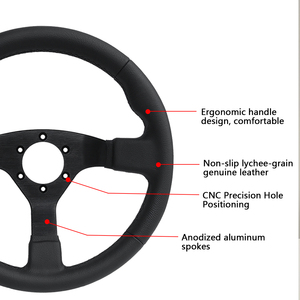 Volant sport en cuir grain litchi premium 320 mm, profondeur 55 mm, à rayons brossés, pour simulateur de course, direct usine - Product Image 2