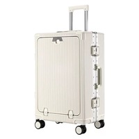 Valise à ouverture frontale en aluminium avec texture PC électronique - Serrure TSA et roues silencieuses pivotantes - Bagage cabine personnalisé