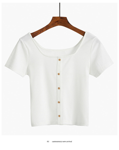 Personalizar tipo polo camiseta de manga corta  feminina camiseta corta blanca <span class=keywords><strong>mujer</strong></span> básica - Product Image 3