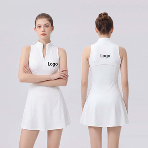 Gaun Tenis Mewah Logo Kustom 1/3 Zip Satu Potong, Pakaian Golf Pickleball dengan Bantalan Dada dan Celana Pendek Terpadu, Gaun Musim Panas - Product Image 1