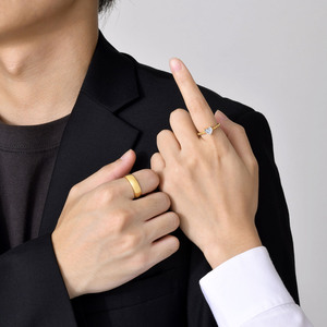 Bagues de couple en acier titane doré, incrustées de zircone cubique étincelante, minimalistes, pour mariage ou promesse, étanches - Product Image 6