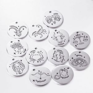 Segni fai da te per collana braccialetto che fanno ciondoli in acciaio inossidabile 12 ciondolo zodiaco placcato oro 18 carati zodiaco per la creazione di gioielli - Product Image 2