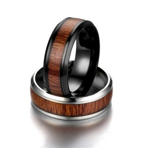 Wholesale Simulated Wood Grain Rings <b>for</b> <b>Men</b> Manufacturers' Hot Sale Chunky Stainless Steel Wooden Jewelry Non-Tarnish Fade - Product Image 5