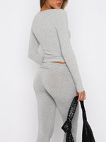 Vêtements pour femmes en gros, hauts sexy à col en V, t-shirts slim, t-shirts à manches longues de couleur unie
