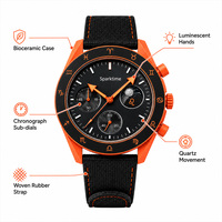 Montre chronographe en biocéramique à quartz, logo personnalisé OEM, 42 mm, étanche 3 ATM, bracelet en caoutchouc 22 mm, style sportif Zodiac, écologique