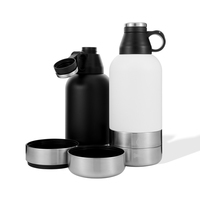 Bouteille d'eau isotherme portable 2-en-1 de 64 oz en acier inoxydable avec logo personnalisé et gamelle pour chien, idéale pour les voyages en extérieur